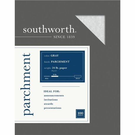 Southworth Parchment Specialty Paper - Gray - Letter - 8 1/2" x 11" - 24 lb Basis Weight - Parchment - 500 / Box - Acid-free, Li