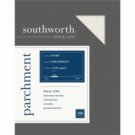 Southworth Parchment Specialty Paper - Ivory - Letter - 8 1/2" x 11" - 24 lb Basis Weight - Parchment - 500 / Box - Acid-free, L