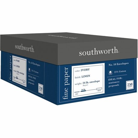 Southworth 25% Cotton No. 10 Business Envelopes - Business - 10 - 4 1/8" Width x 9 1/2" Length - 24 lb - Linen, Cotton Fiber - 2