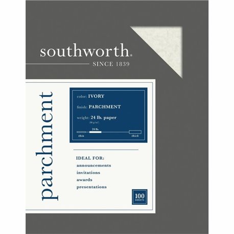 Southworth Parchment Specialty Paper - Letter - 8 1/2" x 11" - 24 lb Basis Weight - Parchment - 100 / Pack - Acid-free, Lignin-f