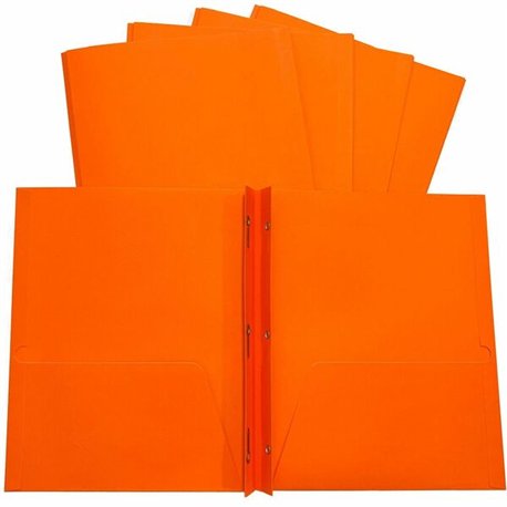Sparco Letter Pocket Folder - 8 1/2" x 11" - 3 x Double Prong Fastener(s) - 2 Internal Pocket(s) - Orange - 25 / Box