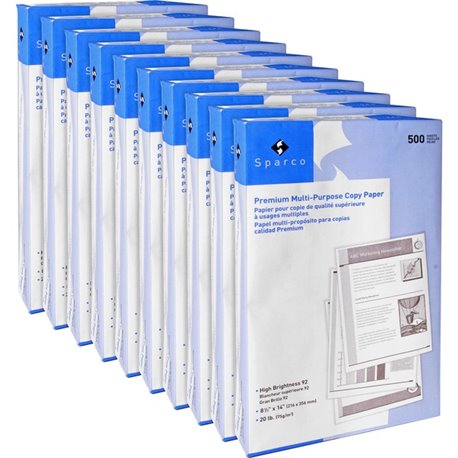 Sparco Multipurpose Copy Paper - 92 Brightness - Legal - 8 1/2" x 14" - 20 lb Basis Weight - 5000 / Carton - Sustainable Forestr