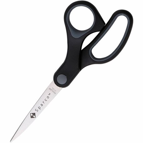 Sparco Straight Scissors w/Rubber Grip Handle - 7" Overall Length - Straight - Stainless Steel - Pointed Tip - Black, Gray - 1 E