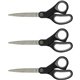 Sparco Straight Scissors w/Rubber Grip Handle - 8" Overall Length - Straight - Stainless Steel - Black, Gray - 3 / Bundle