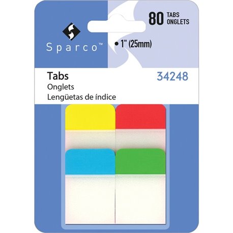 Sparco 1" Durable Tabs - Write-on Tab(s) - 1" Tab Height - Assorted Tab(s) - Durable, Tear Resistant, Curl Resistant, Reposition