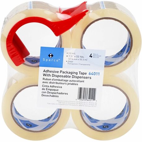 Sparco Heavy-duty Packaging Tape with Dispenser - 55 yd Length x 2" Width - 3" Core - 3 mil - Acrylic Backing - Dispenser Includ