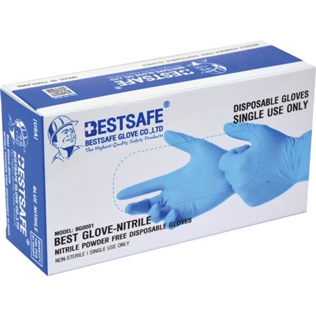 BestSafe Single-use Nitrile Glove - Contaminant Protection - Large Size - For Right/Left Hand - Blue - Puncture Resistant, Latex