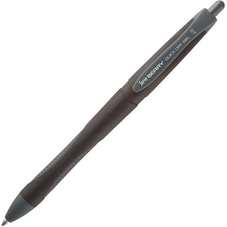 Serve Berry Quick-Dry Gel Ink Pen - Medium Pen Point - 0.7 mm Pen Point Size - Retractable - Black Gel-based Ink - Black Barrel 