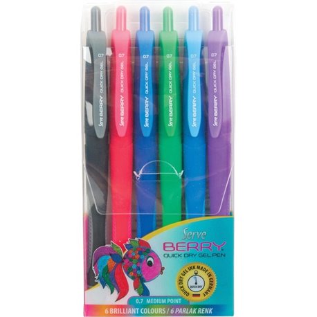 So-Mine Serve Berry Quick Dry Retract Gel Ink Pen - Medium Pen Point - 0.7 mm Pen Point Size - Retractable - Black, Blue, Red, D