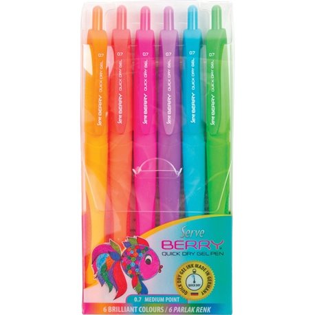 So-Mine Serve Berry Quick Dry Retract Gel Ink Pen - Medium Pen Point - 0.7 mm Pen Point Size - Retractable - Orange, Red, Pink, 