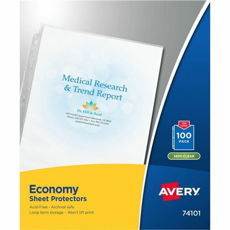 Avery Economy-Weight Sheet Protectors - For Letter 8 1/2" x 11" Sheet - Rectangular - Semi Clear - Polypropylene - 100 / Box