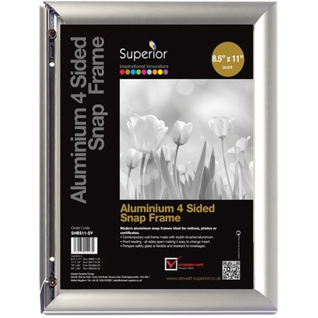 Seco Classic Snap Frame - 8.50" x 11" Frame Size - Rectangle - Black - 1 Each - Aluminum - Silver