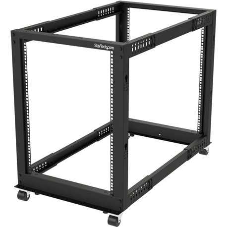 StarTech.com 4-Post 15U Mobile Open Frame Server Rack, 19" Network Rack with Casters, Rolling Rack for Computer/AV/Data/IT Equip