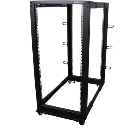 StarTech.com 4-Post 25U Mobile Open Frame Server Rack, 19in Network Rack with Casters, Rolling Rack for Computer/AV/Data/IT Equi