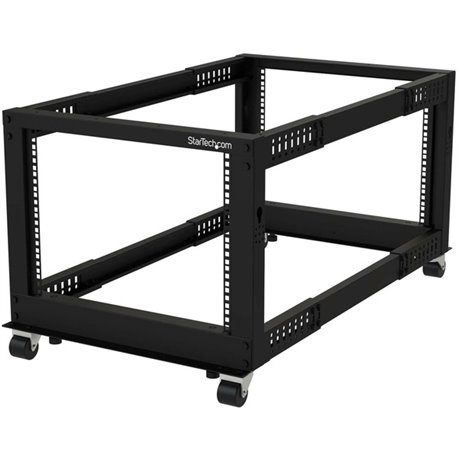 StarTech.com 4-Post 8U Mobile Open Frame Server Rack, 19in Network Rack with Casters, Small Rolling Rack for Computer/AV/Data/IT