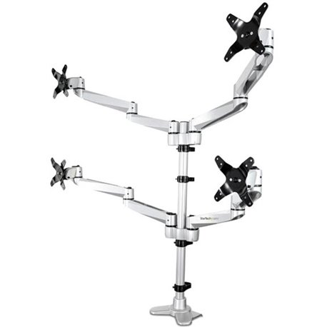 Desk Mount Quad Monitor Arm - 4 VESA Displays up to 30" -Premium Ergonomic Articulating Adjustable Pole Mount - Clamp/Gromme - V