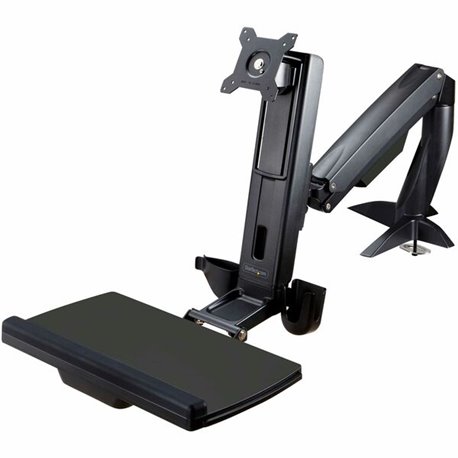 StarTech.com Sit Stand Monitor Arm - Desk Mount Sit-Stand Workstation up to 27inch VESA Display - Standing Desk Converter - Keyb