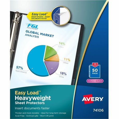 Avery Heavyweight Sheet Protectors - For Letter 8 1/2" x 11" Sheet - Ring Binder - Diamond Clear - Polypropylene - 50 / Box