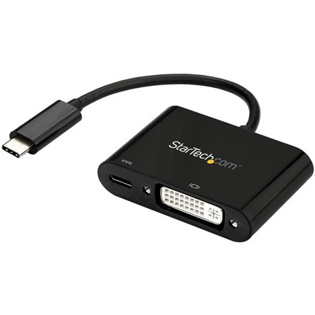 StarTech.com USB C to DVI Adapter with 60W Power Delivery Pass-Through - 1080p USB Type-C to DVI-D Video Display Converter - Bla