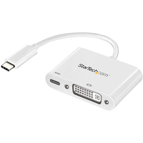 StarTech.com USB C to DVI Adapter with 60W Power Delivery Pass-Through - 1080p USB Type-C to DVI-D Video Display Converter - Whi