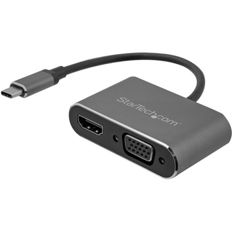 StarTech.com USB C to VGA and HDMI Adapter - Aluminum - USB-C Multiport Adapter - 6 in / 15.24 cm Built-In Cable - USB C multipo