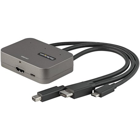 StarTech.com 3-in-1 Multiport to HDMI Adapter, 4K 60Hz USB-C, HDMI or Mini DP to HDMI Video Converter, Conference Room Digital A