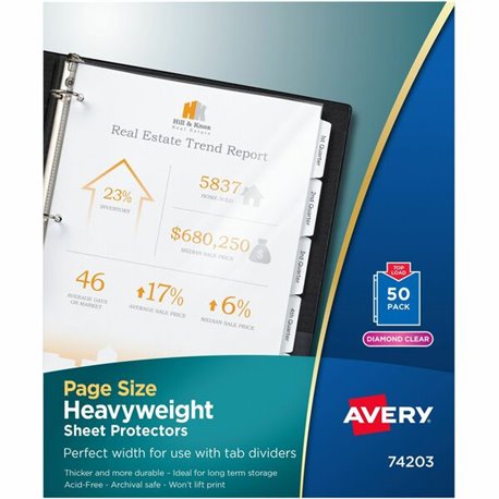 Avery Page Size Sheet Protectors - 1 x Sheet Capacity - For Letter 8 1/2" x 11" Sheet - Ring Binder - Clear - Polypropylene - 50