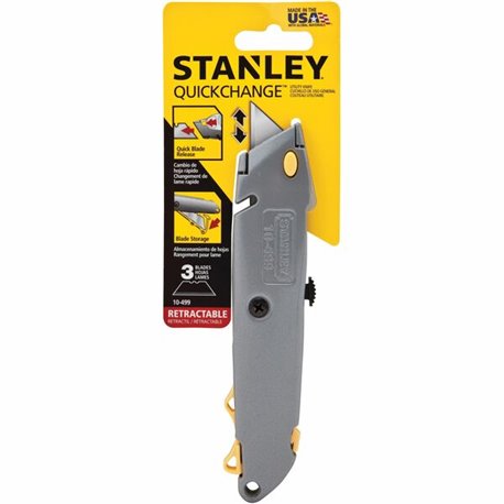 Stanley Quick-Change Utility Knife - 3 x Blade(s) - 6" Cutting Length - Straight Cutting - 0.8" Height x 3" Width - Black, Silve