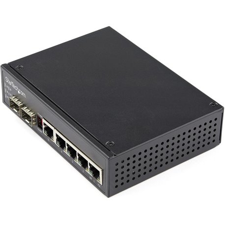 StarTech.com Industrial 6 Port Gigabit Ethernet Switch 4 PoE RJ45 +2 SFP Slots 30W PoE+ 48VDC 10/100/1000 Mbps -40C to 75C w/DIN