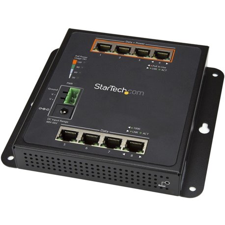 StarTech.com Industrial 8 Port Gigabit PoE Switch - 4 x PoE+ 30W - Power Over Ethernet GbE Layer/L2 Managed Network Switch -40C 