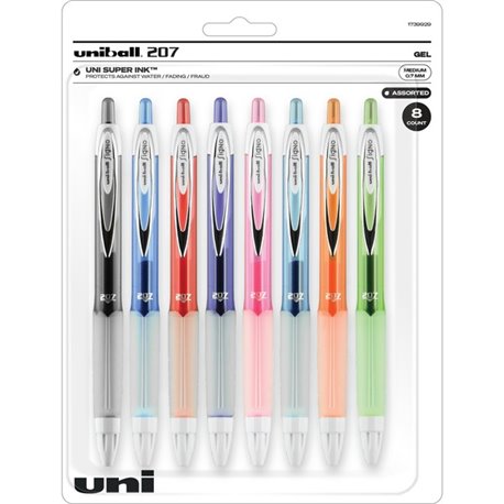 uniball 207 Fashion Gel Pens - 0.7 mm Pen Point Size - Retractable - Assorted - 8 / Pack