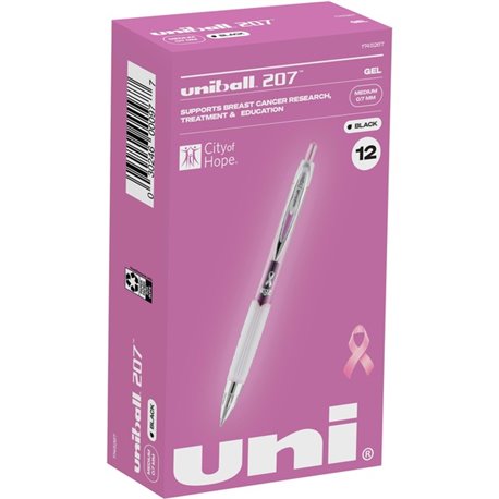 uniball 207 Pink Ribbon Gel Pens - 0.7 mm Pen Point Size - Refillable - Retractable - Black Gel-based Ink - Pink, Black Barrel -