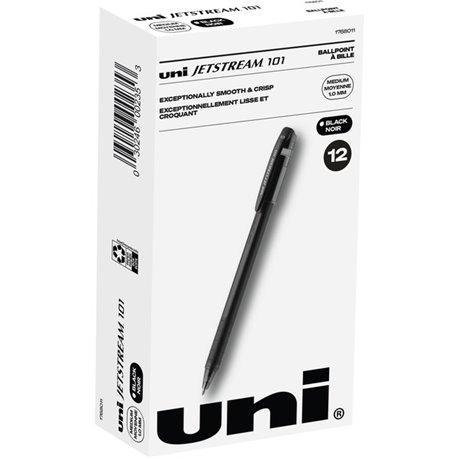 uni Jetstream 101 Ballpoint Pen - Medium Pen Point - 1 mm Pen Point Size - Black Gel-based Ink - Black Barrel - 1 Dozen