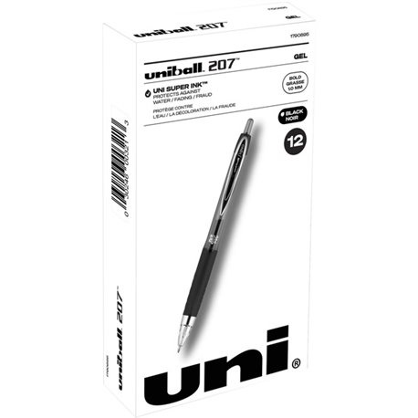 uniball 207 Gel Pen - Bold Pen Point - 1 mm Pen Point Size - Refillable - Retractable - Black Gel-based Ink - Clear Barrel - 1 D