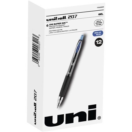 uniball 207 Gel Pen - Bold Pen Point - 1 mm Pen Point Size - Refillable - Retractable - Blue Gel-based Ink - Clear Barrel - 1 Do