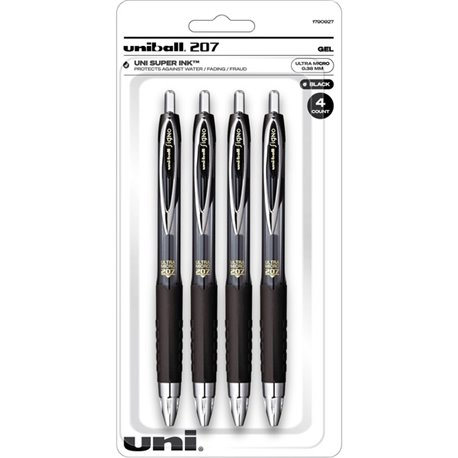 uniball 207 Gel Pen - Ultra Micro Pen Point - Conical Pen Point Style - Refillable - Retractable - Black Gel-based, Pigment-base