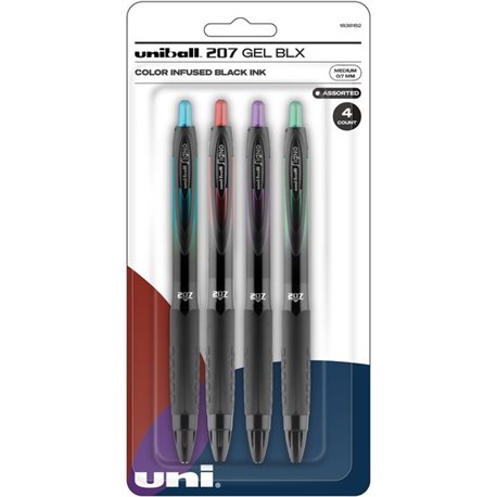 uniball 207 BLX Gel Pens - Medium Pen Point - 0.7 mm Pen Point Size - Retractable - Green/Black, Purple/Black, Black/Red, Black/