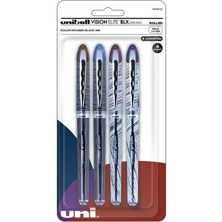 uniball Vision Elite Designer Rollerball Pen - Bold Pen Point - 8 mm Pen Point Size - Brown/Black, Black/Blue, Black/Red, Violet