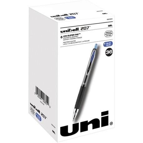 uniball 207 Gel Pen - Medium Pen Point - 0.7 mm Pen Point Size - Refillable - Retractable - Blue Gel-based Ink - 36 / Pack