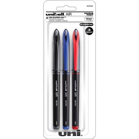 uni Air Porous Rollerball Pens - Medium Pen Point - 0.7 mm Pen Point Size - Conical Pen Point Style - Black, Blue, Red - Black, 