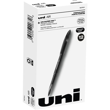 uni Air Porous Point Pen - Medium Pen Point - 0.7 mm Pen Point Size - Conical Pen Point Style - Black - Black Barrel - 1 Dozen