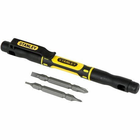 Stanley 4-in-1 Pocket Screwdriver - Black, Yellow - Slip Resistant, Weather Resistant, Comfortable Grip, Crack Resistant, Magnet