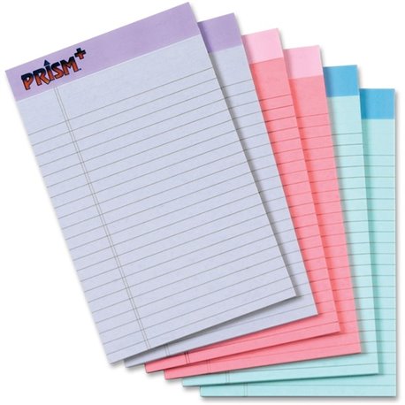 TOPS Prism Plus Legal Pads - Jr.Legal - 50 Sheets - 0.28" Ruled - 16 lb Basis Weight - Jr.Legal - 5" x 8" - Assorted Paper - Per