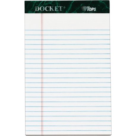 TOPS Docket Letr - Trim White Legal Pads - Jr.Legal - 50 Sheets - Double Stitched - 0.28" Ruled - 16 lb Basis Weight - Jr.Legal 