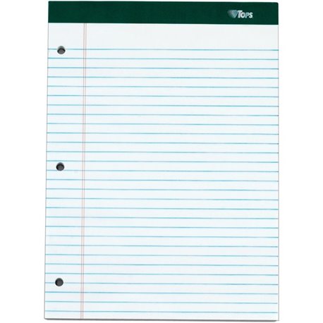 TOPS Docket 3-hole Punched Legal Ruled Legal Pads - 100 Sheets - Double Stitched - 0.34" Ruled - 16 lb Basis Weight - 8 1/2" x 1