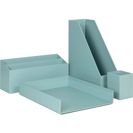 U Brands 4 Piece Desk Organization Kit - 4.1" Height x 9.8" Width12" Length%Desktop - Sturdy, Lightweight - Teal - Chipboard, Pa