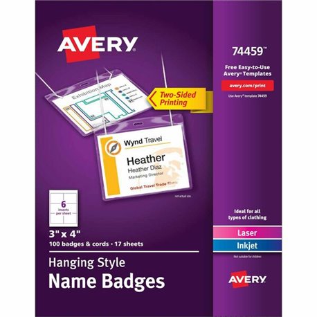 Avery Hanging-Style Name Badges - Letter - 8 1/2" x 11" - 100 / Box - Printable, Durable, Micro Perforated, PVC-free, Double-sid