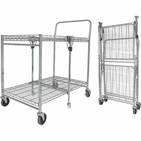 Bostitch Stow-Away Utility Cart - 2 Shelf - 250 lb Capacity - 4 Casters - x 35" Width x 37.3" Depth x 22" Height - Chrome - 1 Ea