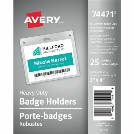 Avery(R) Heavy Duty Badge Holders, 3" x 4" , 25 Horizontal ID Badge Holders (74471) - Avery(R) Heavy Duty Badge Holders, 3" x 4"