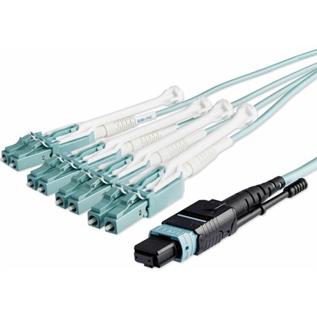 StarTech.com 10m (30ft) MTP(F)/PC to 4x LC/PC Duplex Breakout OM3 Multimode Fiber Optic Cable, 40G, Low Insertion Loss, Fiber Ju